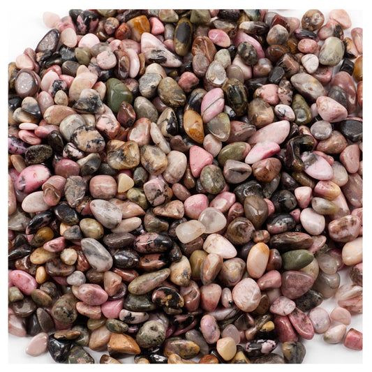 Cherry Tree Collection 1/2 Pound Polished Tumbled Gemstone Chips, Pebbles, Crystal Chips Bulk for Jewelry Making, Healing, Plants, Succulents, Aquariums, Decoration, Chakra (Rhodonite)