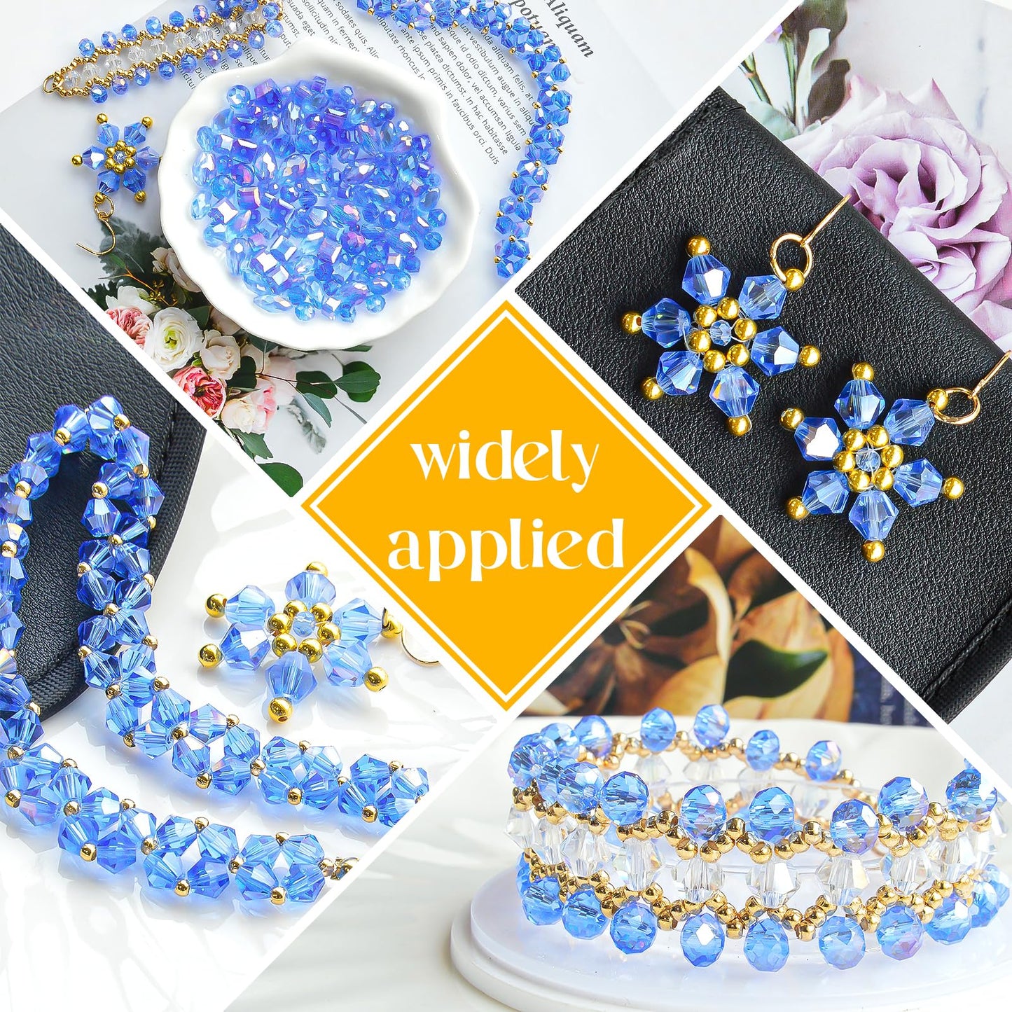 Laopottbeads 1500 Pcs Crystal Glass Beads for Jewelry Making – 12 Styles Bicone, Rondelle, Cube, Teardrop & 3mm Spacer Beads, DIY Bracelet Necklace Earring Craft Kit with Organizer Box(Blue)