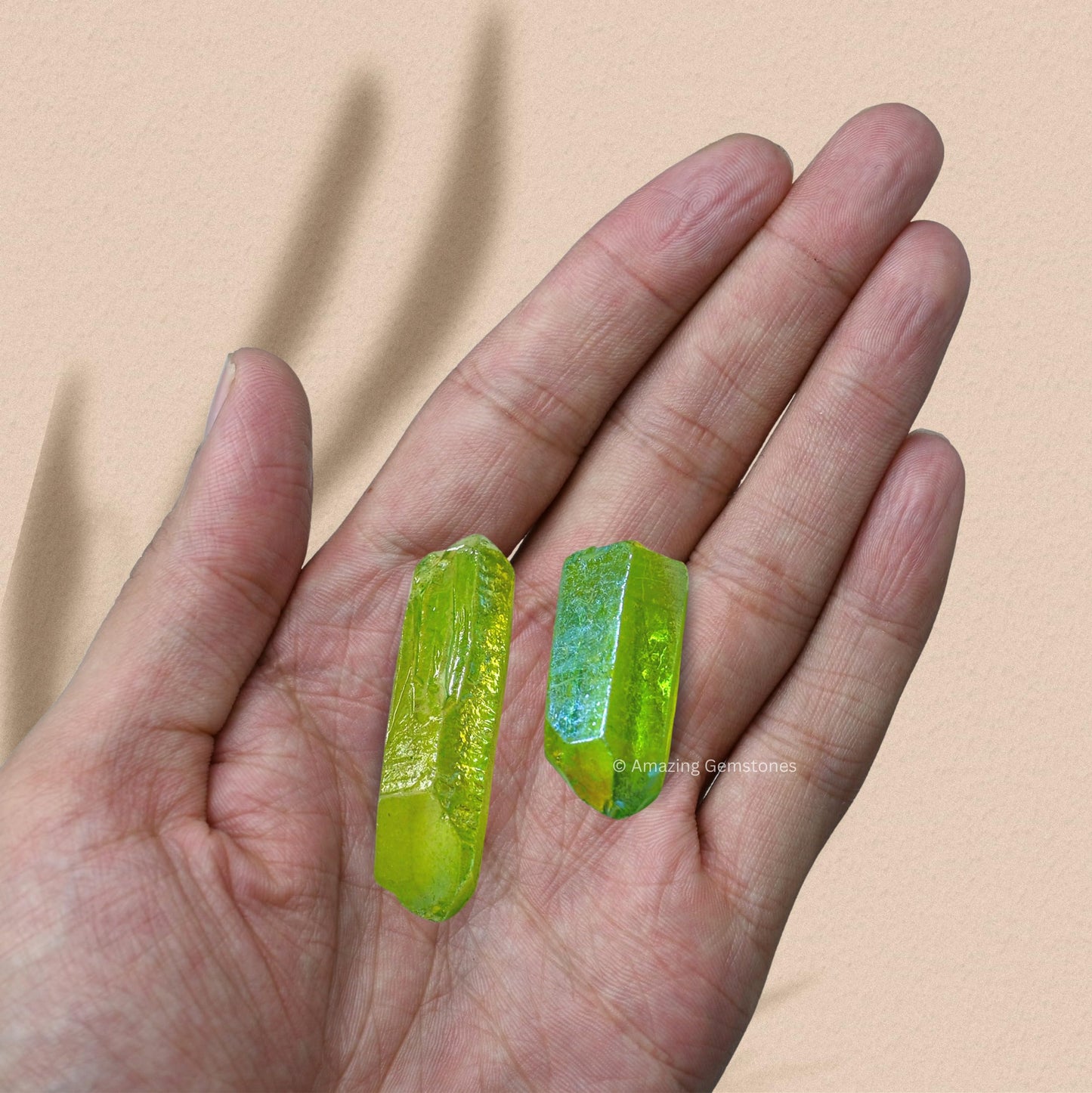 Amazing Gemstone 2 Pieces Apple Aura Quartz Raw Pencil Points Crystals and Healing Stones, Natural Rocks for Meditation and DIY Raw Point Stones and Crystals