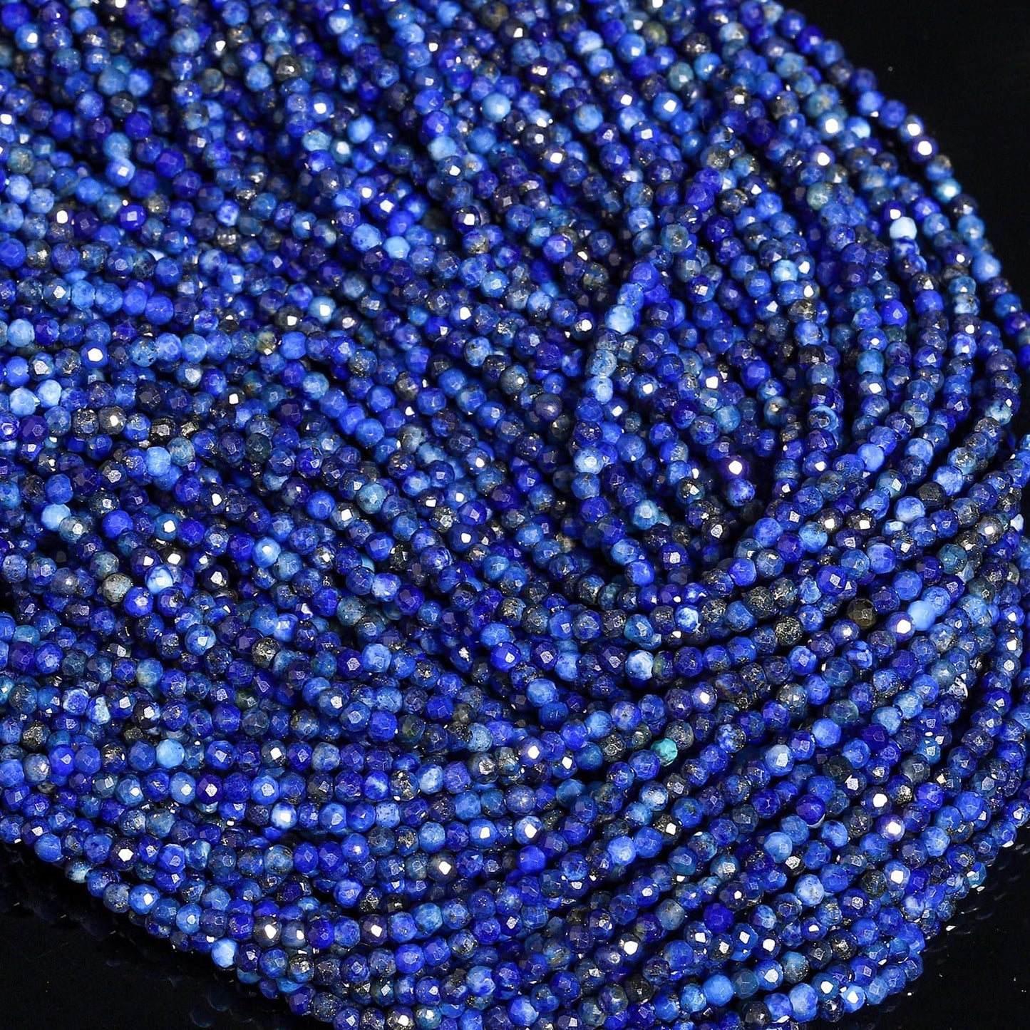 Song Xi 180pcs 2mm Natural Dark Lapis Lazuli Gemstone Beads Faceted Round Loose Stone Beads for Jewelry Making (1 Strand)