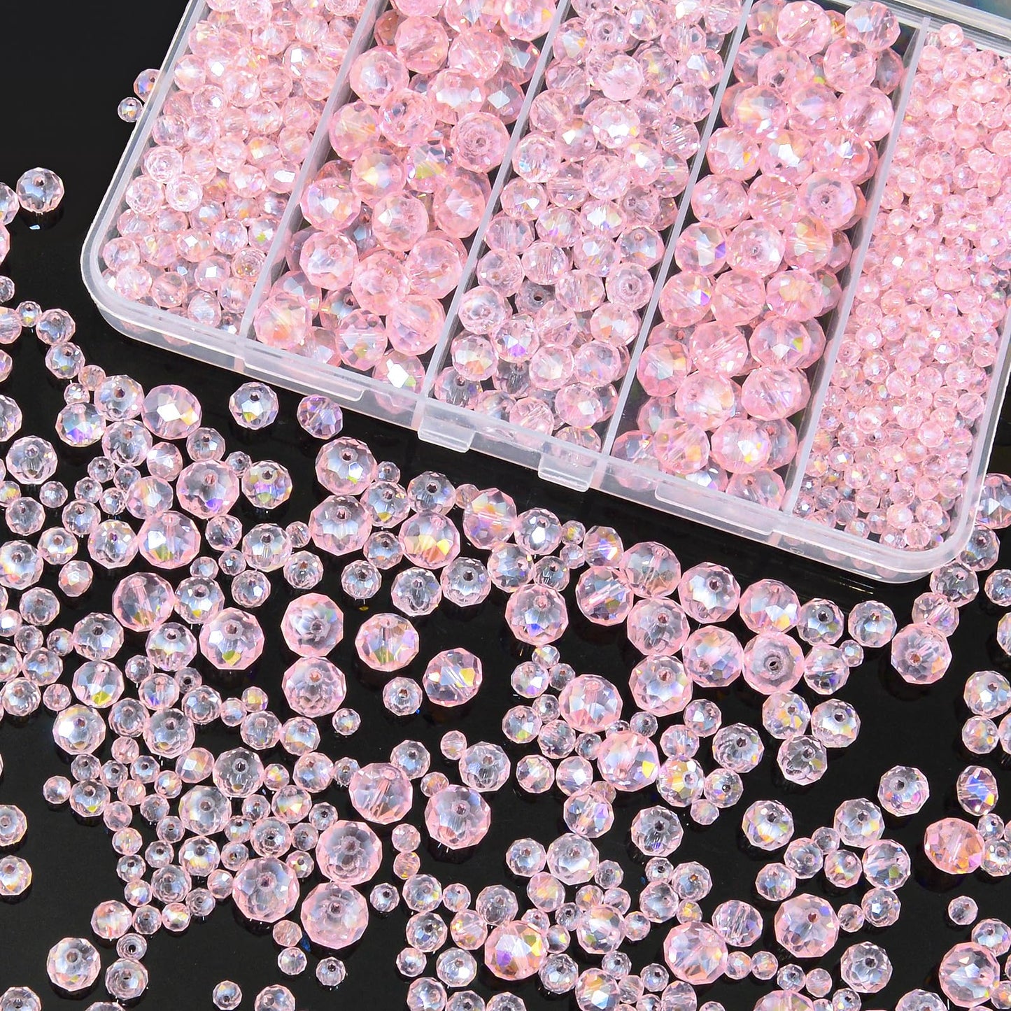 Laopottbeads 800Pcs 4/6/8/10mm Crystal Glass Beads for Jewelry Making Beads for Bracelets Necklace Pendants Making Supplies(Pink)