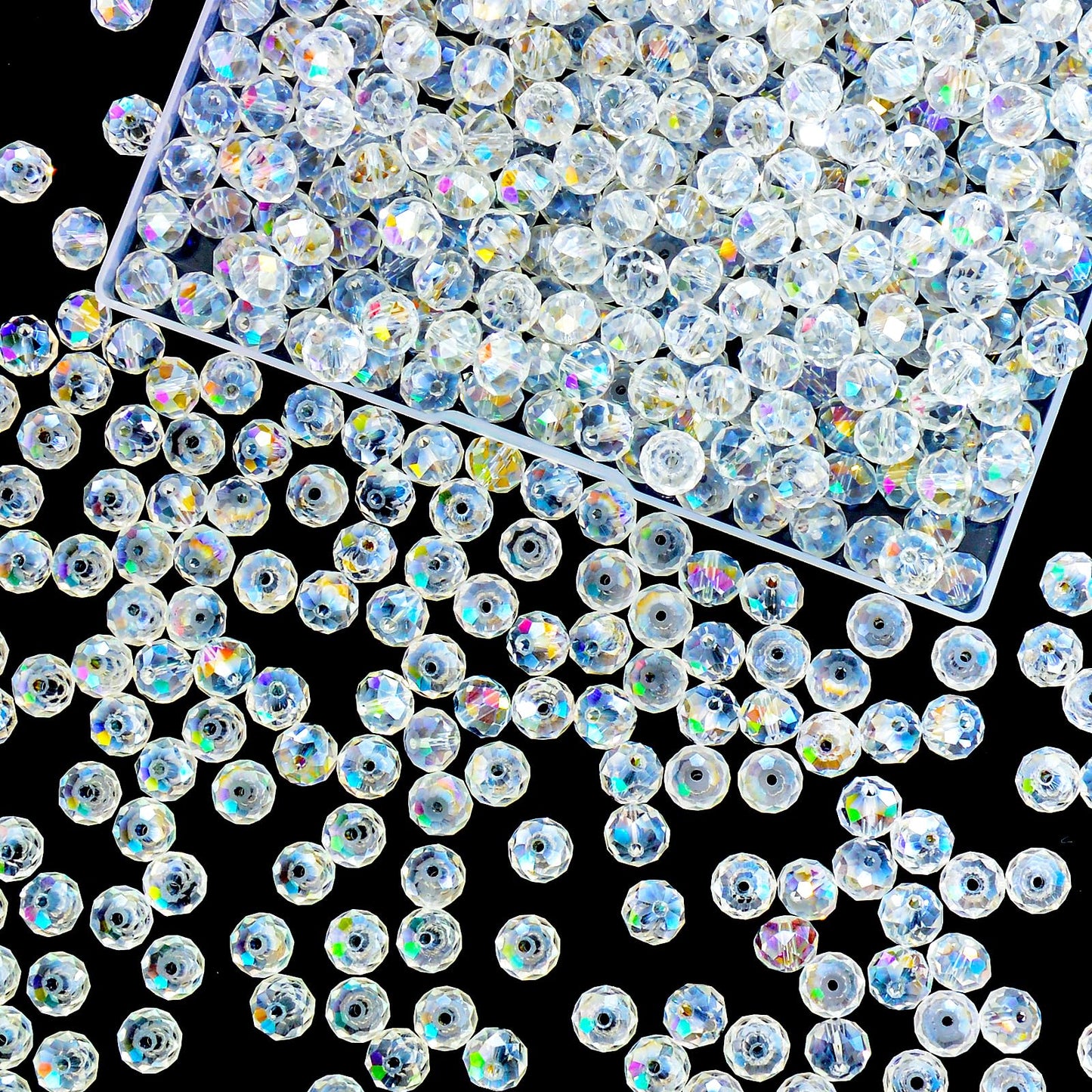Laopottbeads 220Pcs 10mm Crystal Glass Beads for Jewelry Making Beads for Bracelets Necklace Pendants Making Supplies(White AB Color)