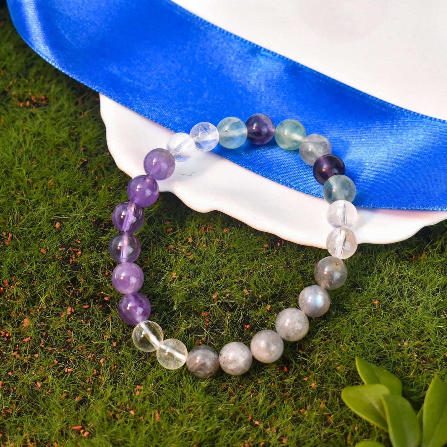 Ayriwoyi Healing Bracelet for Women Real Crystal Stone Beaded Amethyst Fluorite Clear Quartz Bracelet anxiety bracelet Strength Bracelets For Women