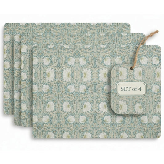 Pimpernel Morris & Co Privat Blue Placemats, Set of 4 - Heat-Safe Table Mats with Floral Design & Cork Backing for Dining Table Styling & Giftable Tableware for Special Occasions