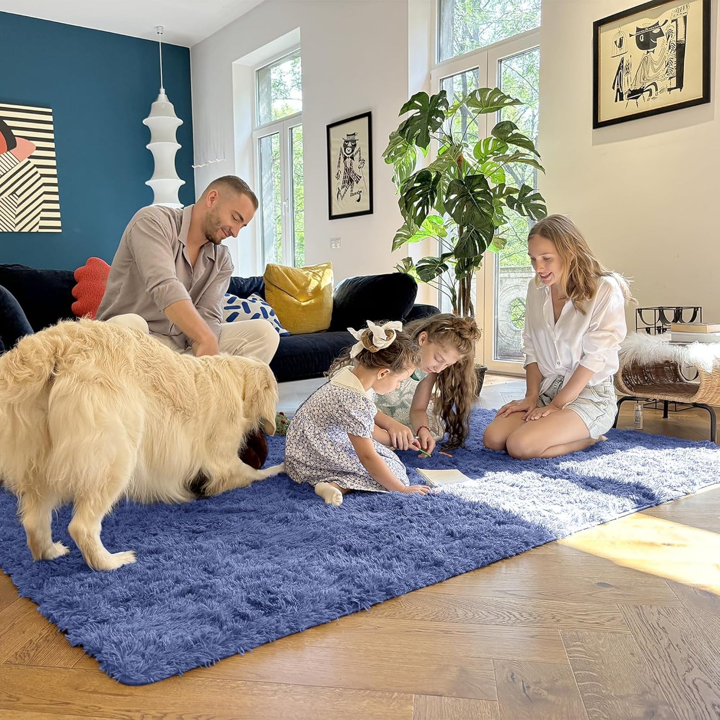 OLANLY Large Area Rug - Soft Fluffy Shaggy Indoor Carpet for Living Room & Bedroom | Denim Blue, 8x10 ft