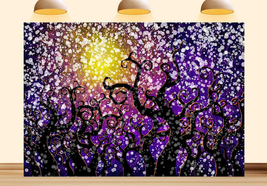 SHDASMIL 10X8ft Enchanted Forest Backdrop Colorful Night Light Decoration for Camping Theme Kids Birthday Bedroom Baby