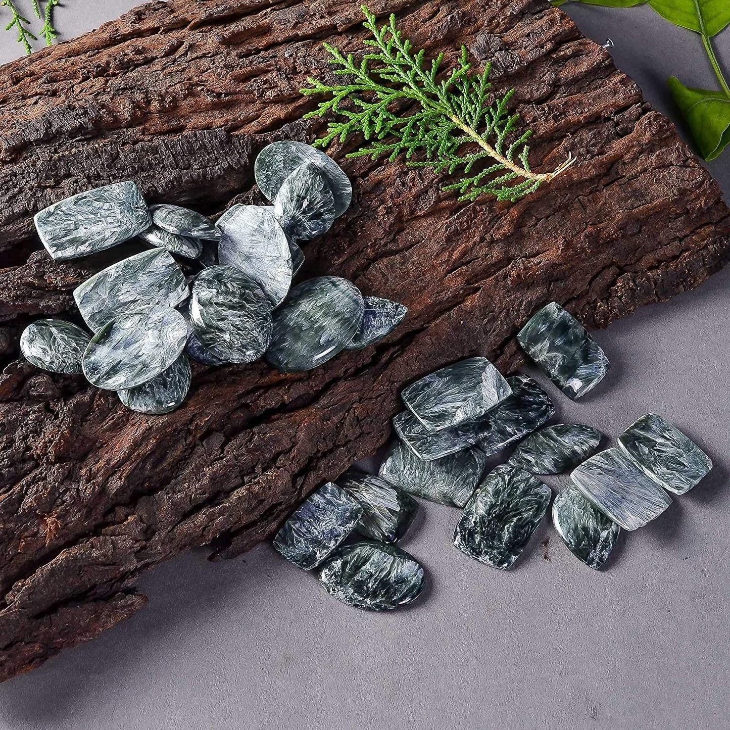 4pcs Natural Seraphinite Gemstone Wholesale Cabochons Lot, Jewelry Making Loose Gemstone, Polished Home Decor Specimen, DIY, Wire Wrapping, Reiki, Healing Crystals, Bulk Gemstone Deal