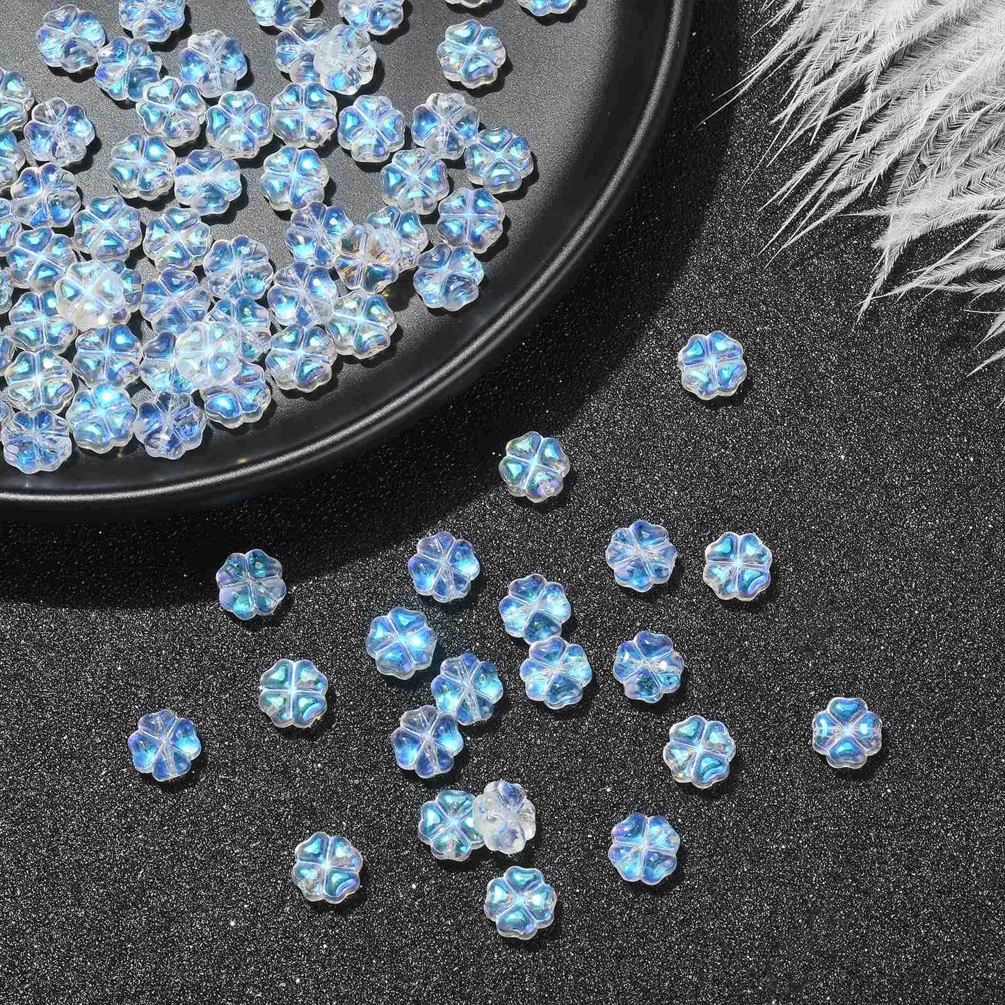 LiQunSweet 100 Pcs Transparent Czech Glass Crystal Loose Beads 4 Leaf Clover Beads Spacer Bulk for Jewelry Making Bracelet DIY