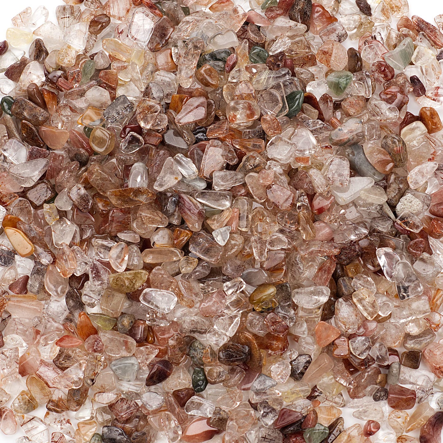 Cherry Tree Collection 1/2 Pound Polished Tumbled Gemstone Chips, Pebbles, Crystal Chips Bulk for Jewelry Making, Healing, Plants, Succulents, Aquariums, Decoration, Chakra (Multi Rutilated Quartz)