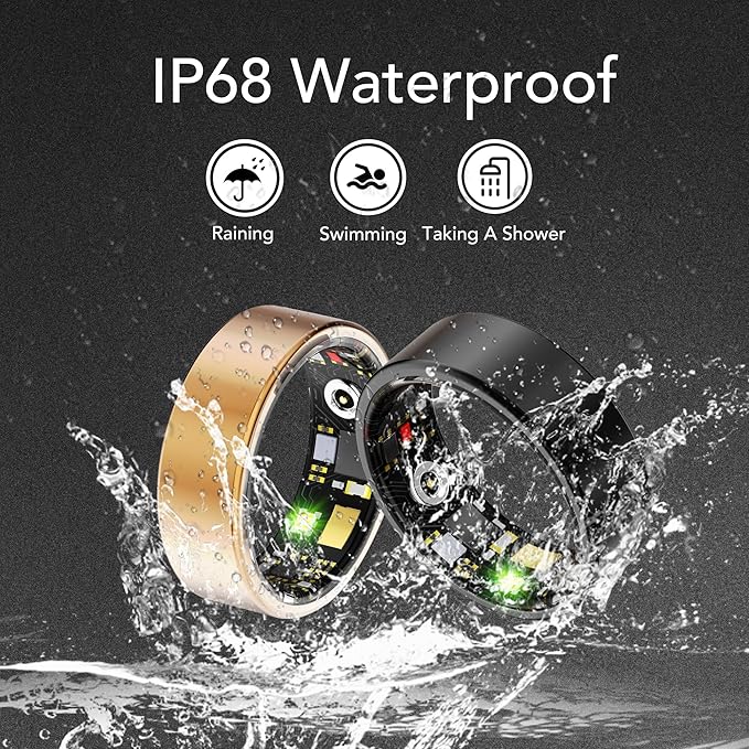 Smart Health Ring for Women Men Fitness Tracker with Heart Rate, Blood Oxygen, Blood Pressure, Sleep Monitoring, Step Counting, IP68 Waterproof for iPhone and Android, No Subscription Fee, Black 11