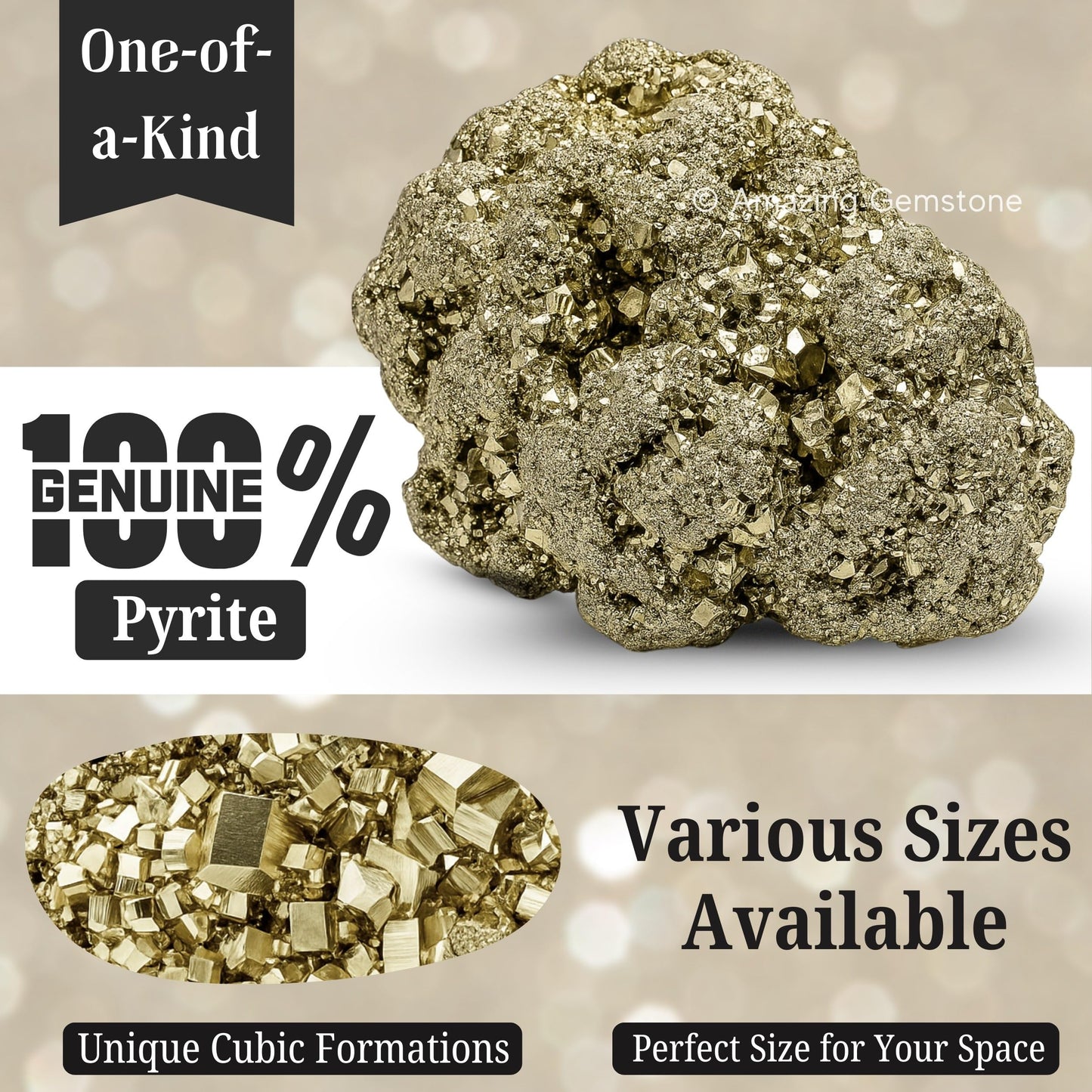 Amazing Gemstone Large Pyrite Crystal Stone Cluster Samples - High Energy Natural Iron Pyrite Stone Pirita Piedra Original with Healing Properties