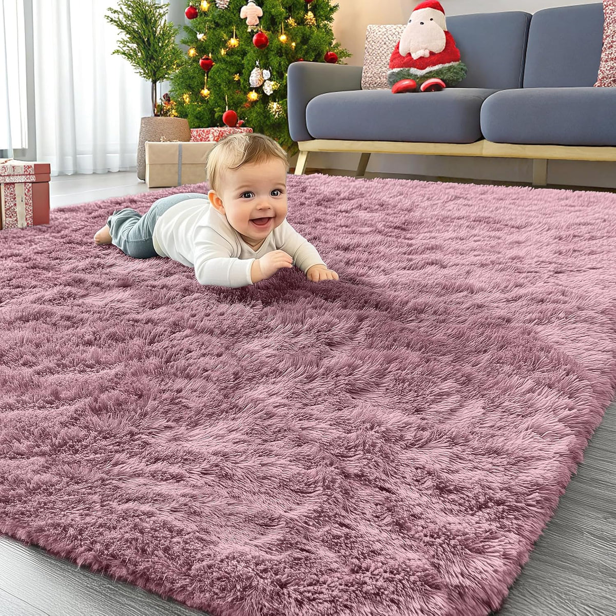 OLANLY Area Rug - Soft Fluffy Shaggy Design | Machine Washable 4x5.9 ft for Living Room & Bedroom - Blush