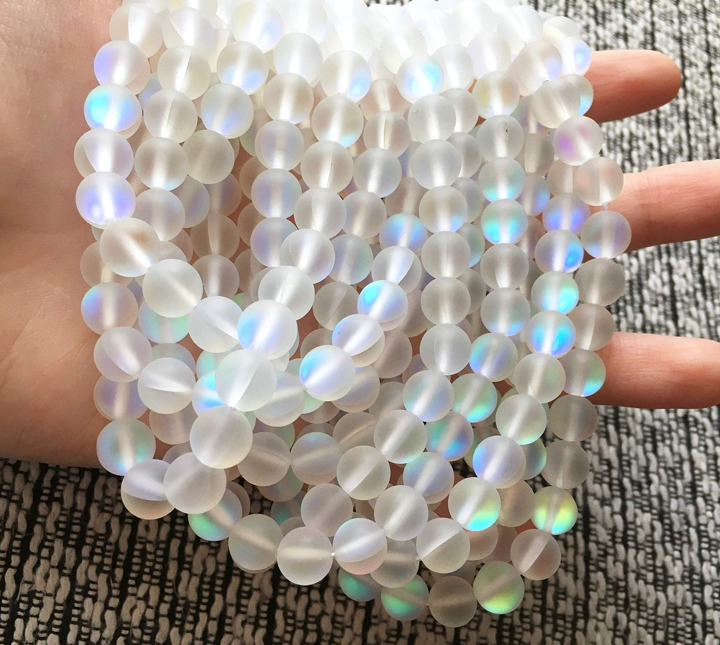 Asingeloo 60PCS 6mm Natural Mystic Aura Quartz Gemstone Frosted Matte Titanium Opalite White Rainbow Round Loose Beads 15 inch Full Strand