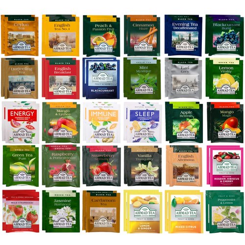 Ahmad Tea Bags Sampler Assortment Variety Pack in Bamboo Organizer (60 Count) 30 Flavors of Tea (2 Packs of Each Tea Type)