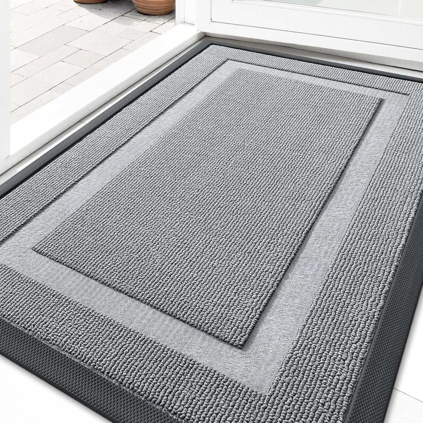 OLANLY Front Door Mat - Waterproof All-Season Doormat | Sturdy Natural Rubber, Easy Clean, 29.5x17, Ash Gray