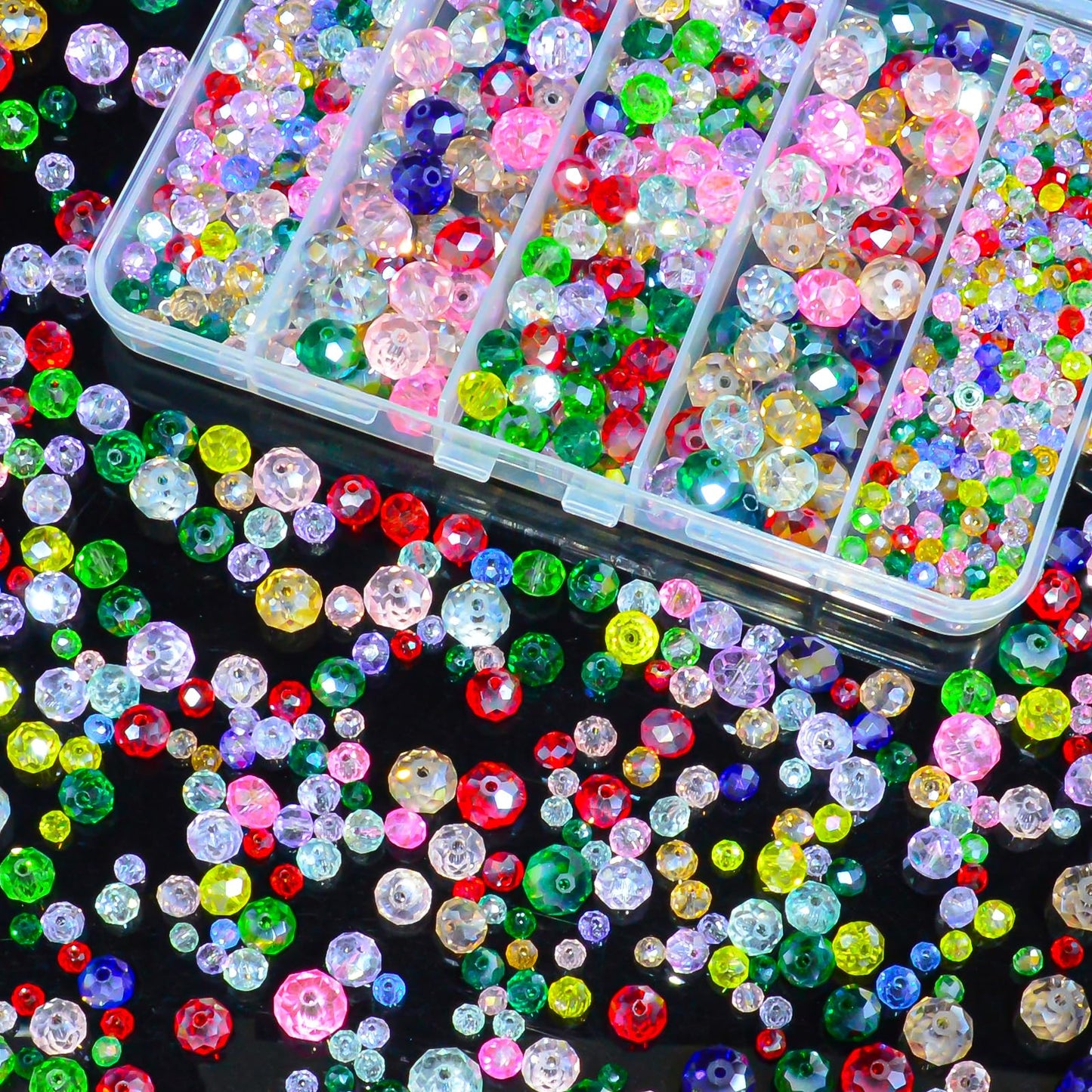 Laopottbeads 800Pcs Colors Random 4/6/8/10mm Crystal Glass Beads for Jewelry Making Beads for Bracelets Necklace Pendants Making Supplies(Mixed Colors)