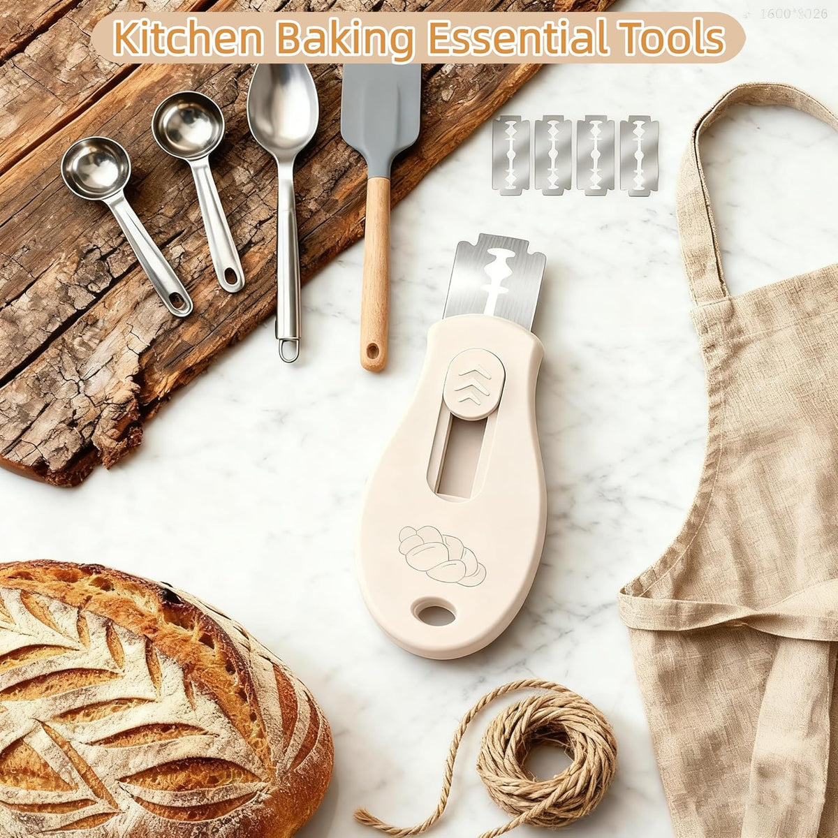 Skiennix Bread Lame | Sourdough Scoring Tool with Magnetic Handle & 5 Razor Blades - Beige