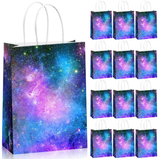 Containlol 16 Pcs Galaxy Party Bags Outer Space Party Gift Bags Goody Candy Boxes for Solar System Planet Birthday Baby Shower Supplies