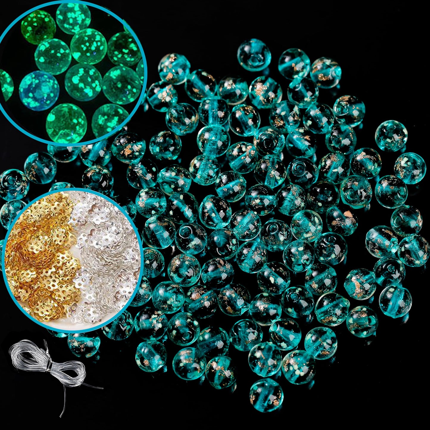 200 PCS 8mm Glow in The Dark Beads Bulk Round Luminous Glass Beads with Holes for Jewelry Making Bracelets Earrings Necklace Glow Loose Spacer Ball Beads