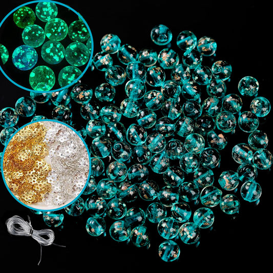 200 PCS 8mm Glow in The Dark Beads Bulk Round Luminous Glass Beads with Holes for Jewelry Making Bracelets Earrings Necklace Glow Loose Spacer Ball Beads