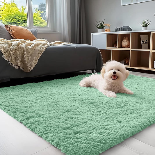 OLANLY Soft Fluffy Shaggy Bedside Rug - 3x5 Machine Washable Indoor Carpet in Mint Green for Kids & Nursery