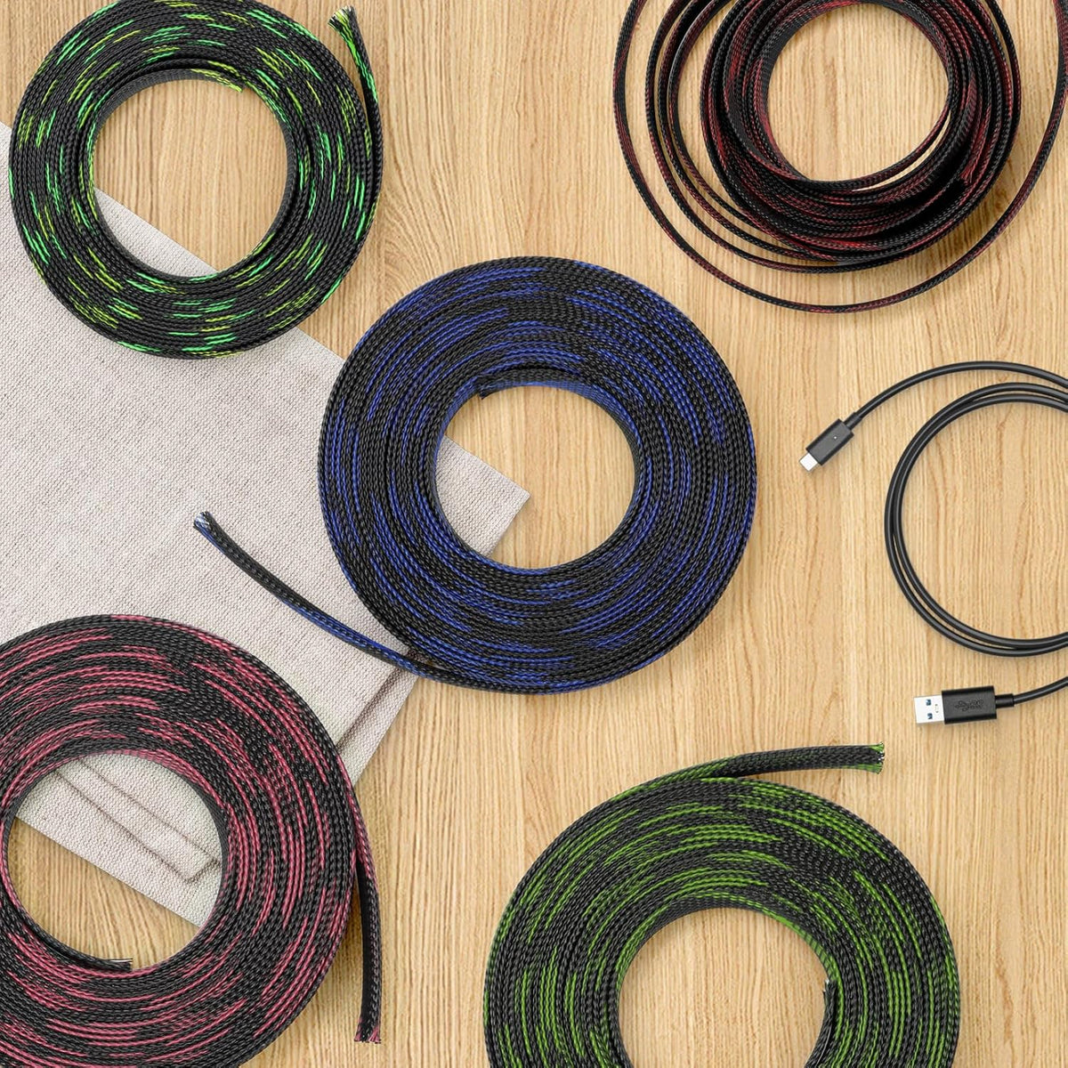 YOUBO 33ft 6mm (1/4")) Braided Cable Sleeve, Expandable Wire Loom for Automotive Wiring Harness & PC Case, Pet-Proof