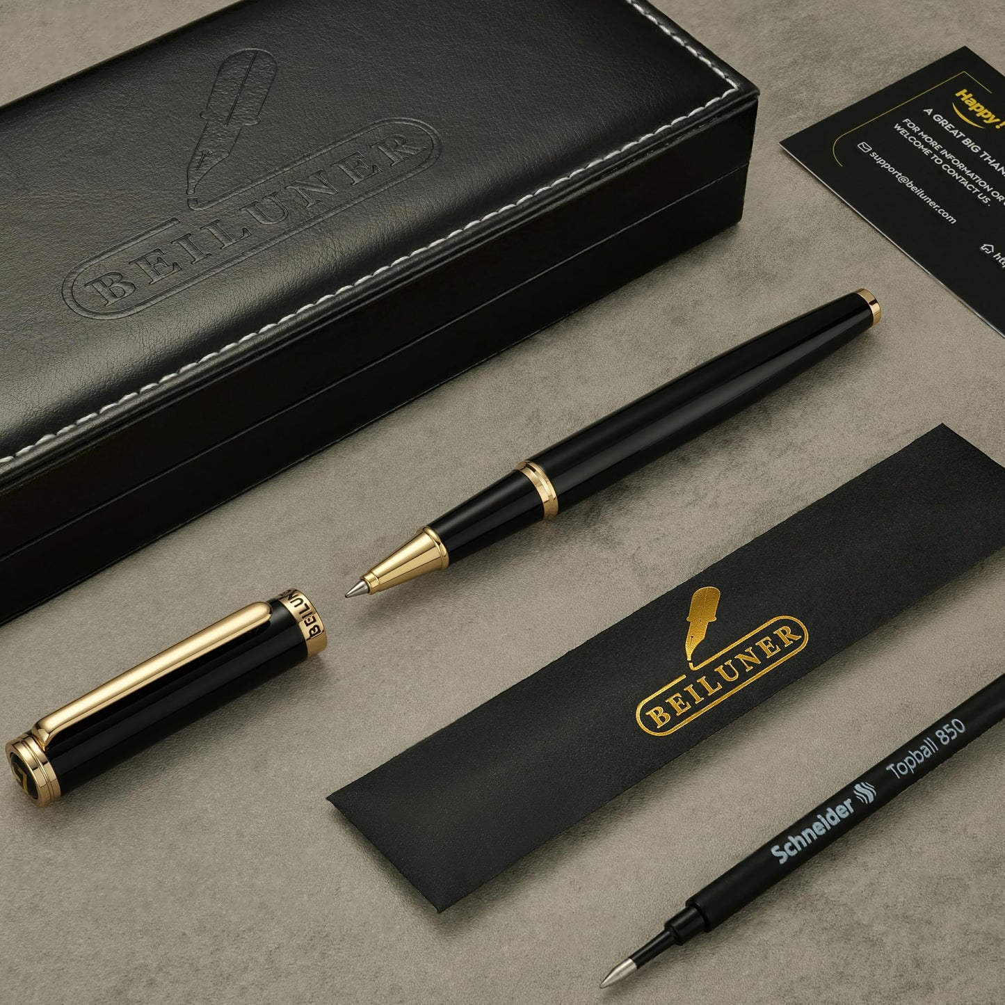 BEILUNER Luxury Rollerball Pen,24K Gold Trim,Noble and Elegant Designs,Schneider Ink Refill, Best Roller Ball Pen Gift Set for Men & Women, Professional, Executive Office, Nice Pens