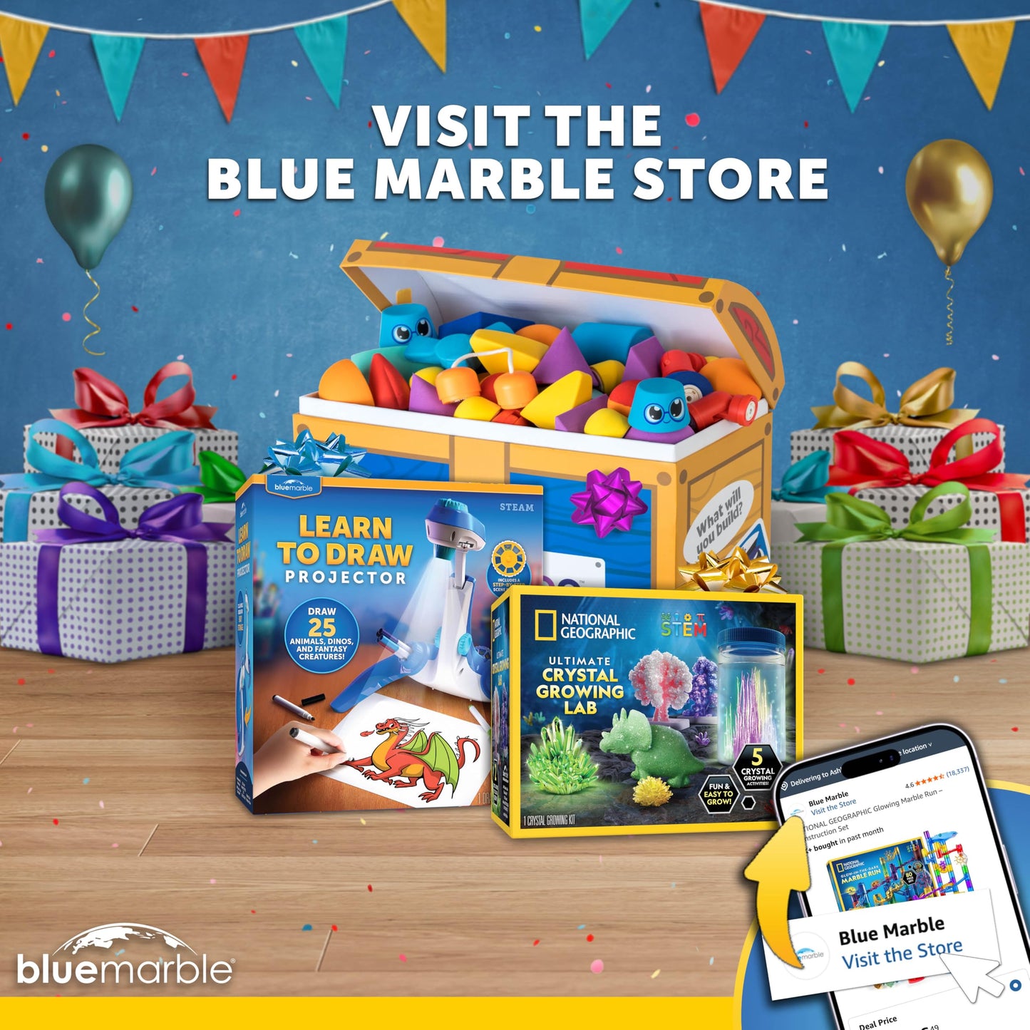 Blue Marble National Geographic Stunning Chemistry Set - Mega Science Kit with 45 Easy Experiments- Make a Volcano and Launch a Rocket, STEM Projects for Kids Ages 8-12, Science Toys