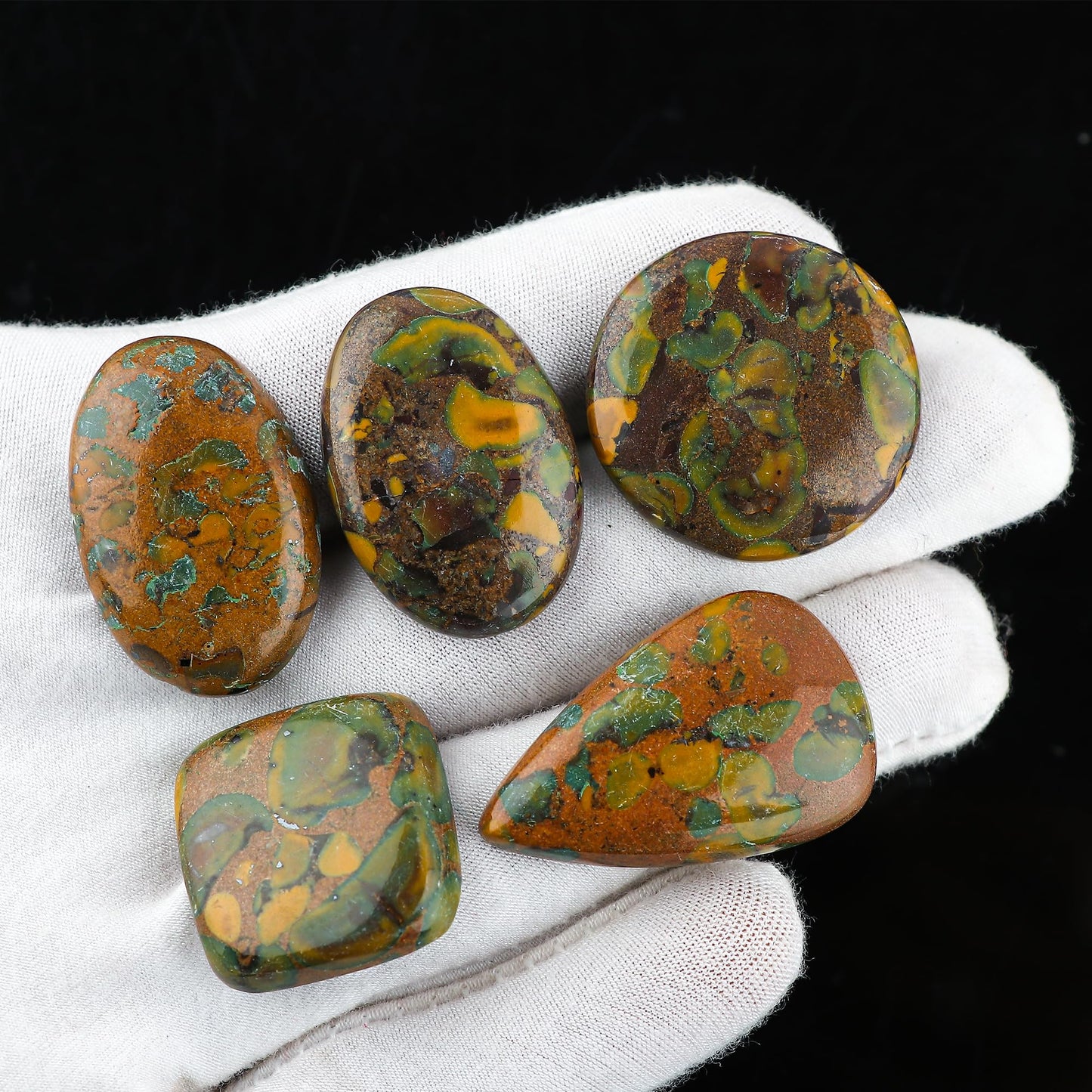 CRYSTALINES 5pcs, Wholesale Fruit Jasper Cabochons, Natural Polished Gemstones, Bulk Crystals Supplies, Loose Stones, DIY Craft-Jewelry Making, Wire Wrapping, Gem Collection