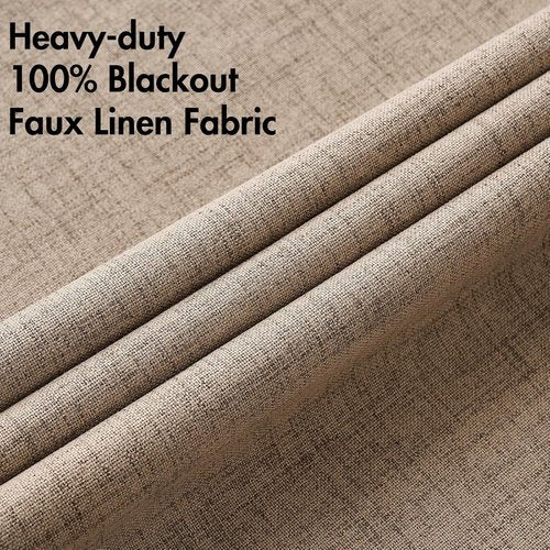 MIULEE 100% Blackout Linen Textured Curtains - Thermal Insulated Copper Brown Drapes | 52 x 63 Inch (2 Panels)