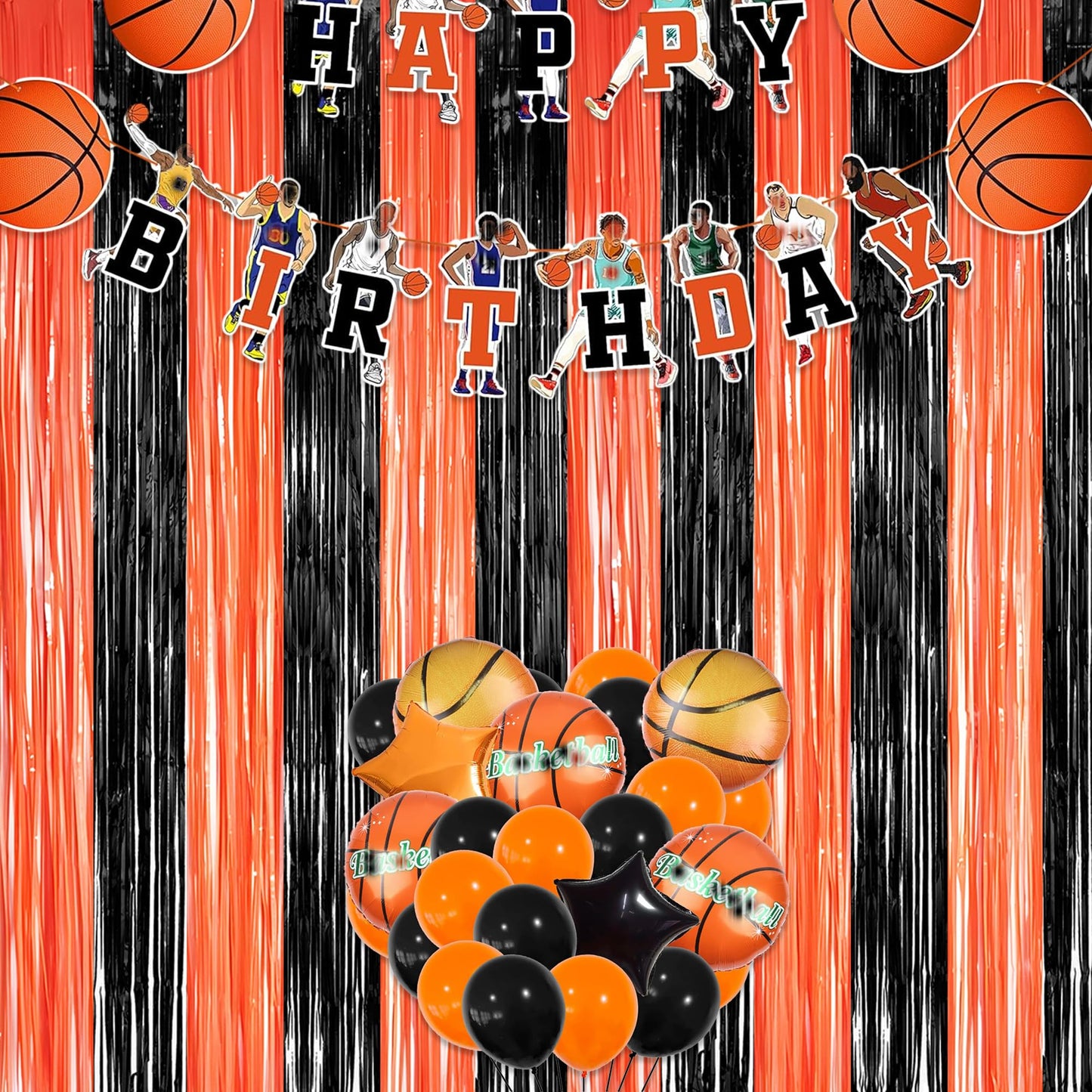 Black Orange Streamers Party Backdrop - GREATRIL Tinsel Fringe Curtain for Halloween Decorations/Pumpkin/Birthdays Party Decoration - 3.2ft X 8.2ft - 2 Packs