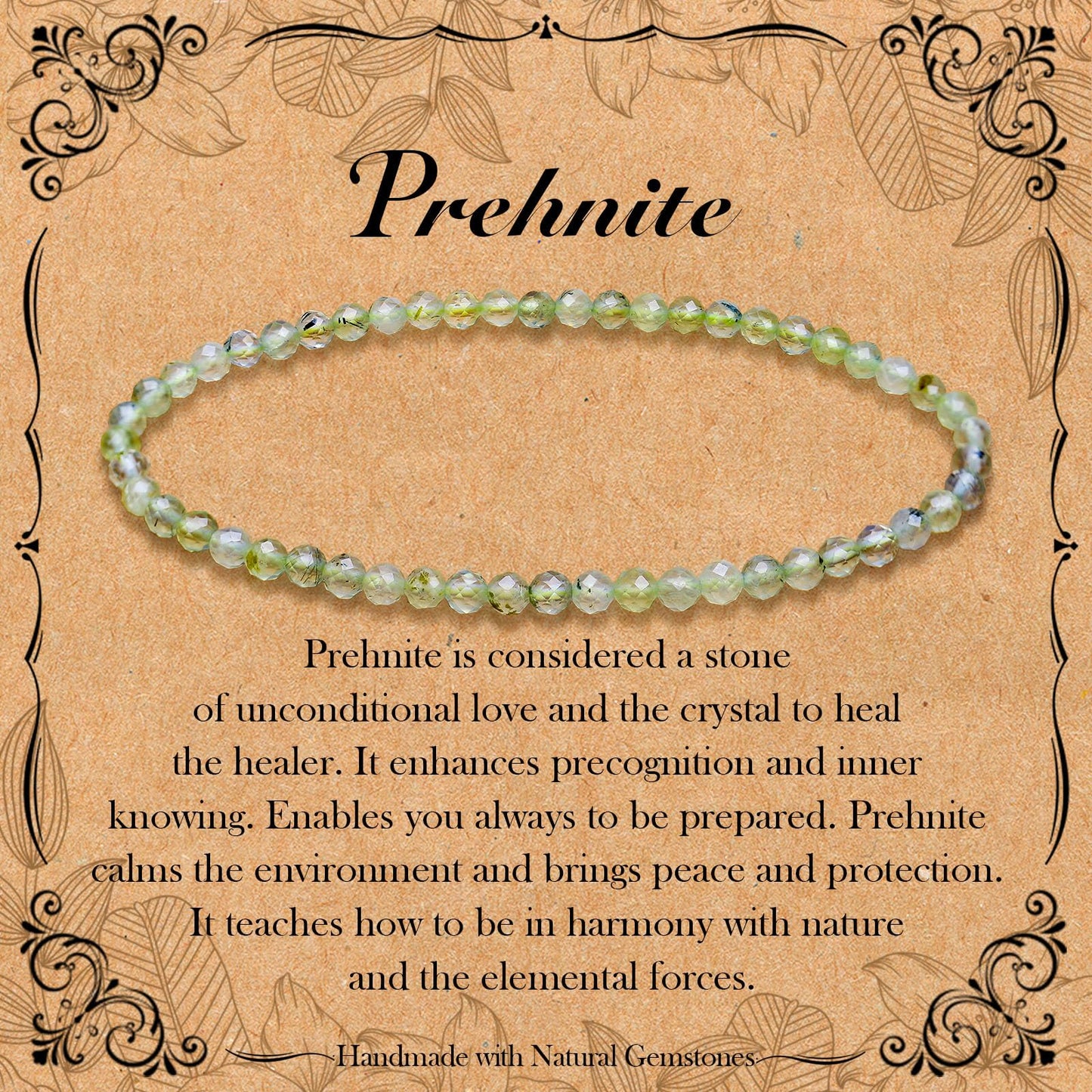 BONNY BOXX Natural Genuine Gemstone Faceted Round Beads Bracelets, 3mm Adjustable Stretchy Tiny Faceted Prehnite Bracelet, Healing Crystal Reiki Chakra Dainty Jewelry Fashion Gifts