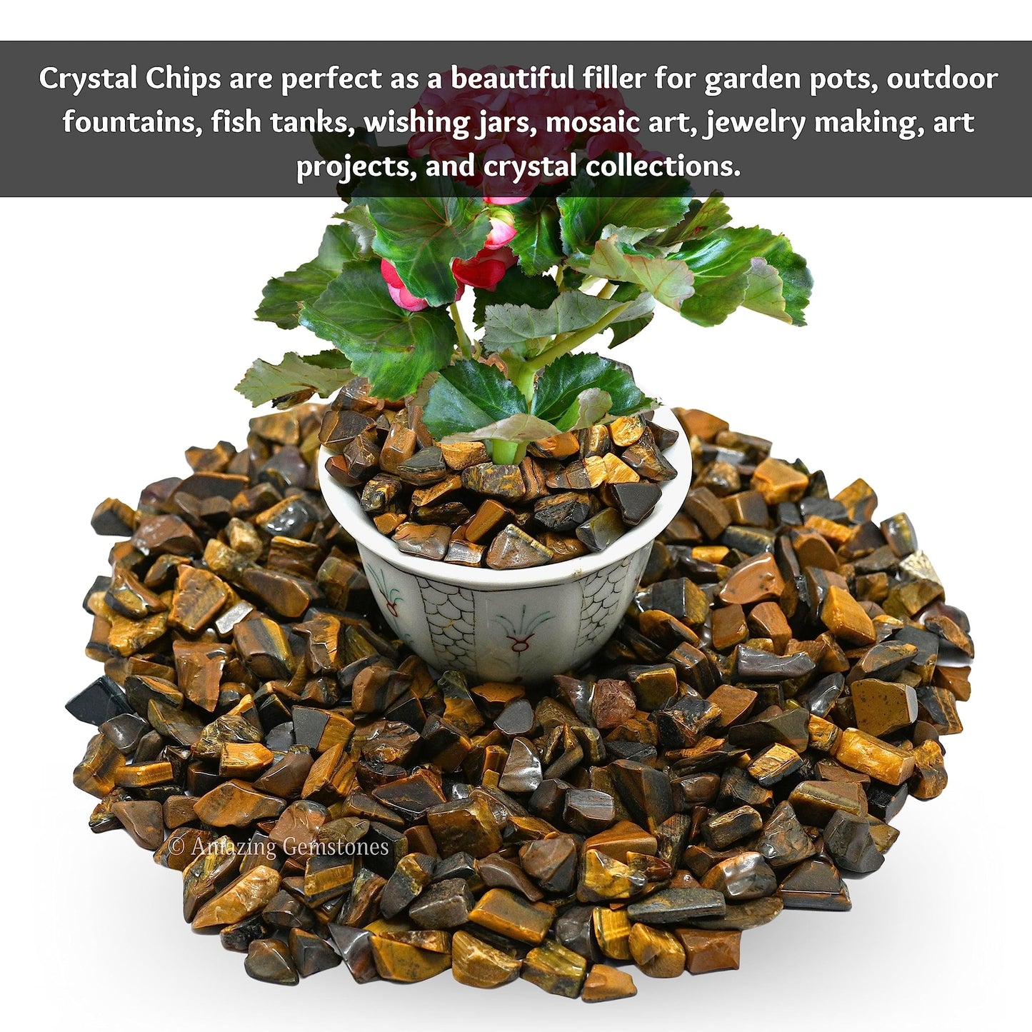 Amazing Gemstone Tiger Eye Crystal Chips Aquarium Gravel Rocks - Carnelian Chips Bulk Fish Tank Gravel, Small Tumbled Stone Chips and Tiny Crystals for Decoration (AAA Grade) (1000+ Carat Chips)