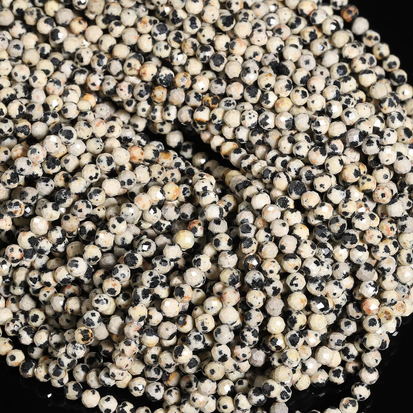 Song Xi 90pcs 4mm Natural Dalmatian Gemstone Beads Faceted Round Loose Stone Beads for Jewelry Making