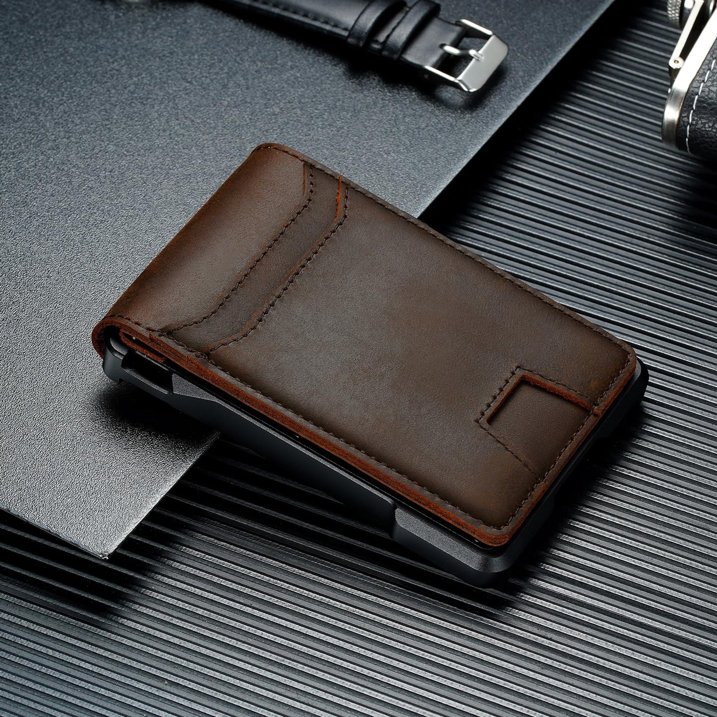 furid Genuine Leather Wallet for Men: Slim RFID Minimalist Wallets with Money Clip - Smart Pop Up Credit Card Holder for Front Pocket - Gifts for Husband Father on Birthday Anniversary