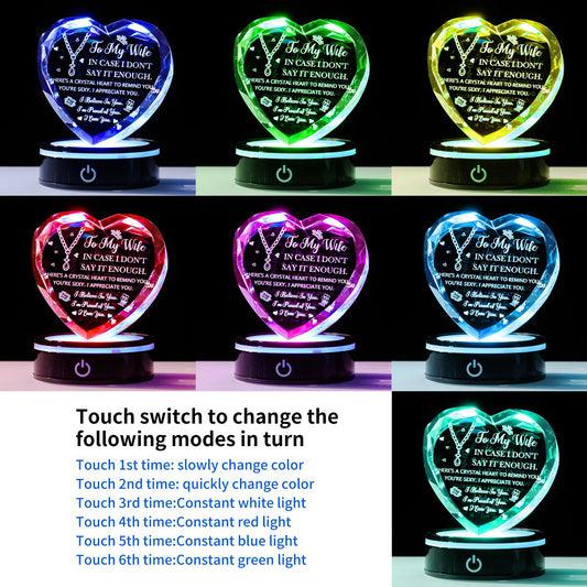 To My Wife Gifts, "I Love You" 3D Laser Engraved in Heart K9 Crystal with 6-Color LED Base & Gift Box, Romantic Anniversary Valentine's Birthday Gift for Wife from Husband, Eternal Keepsake Home Decor