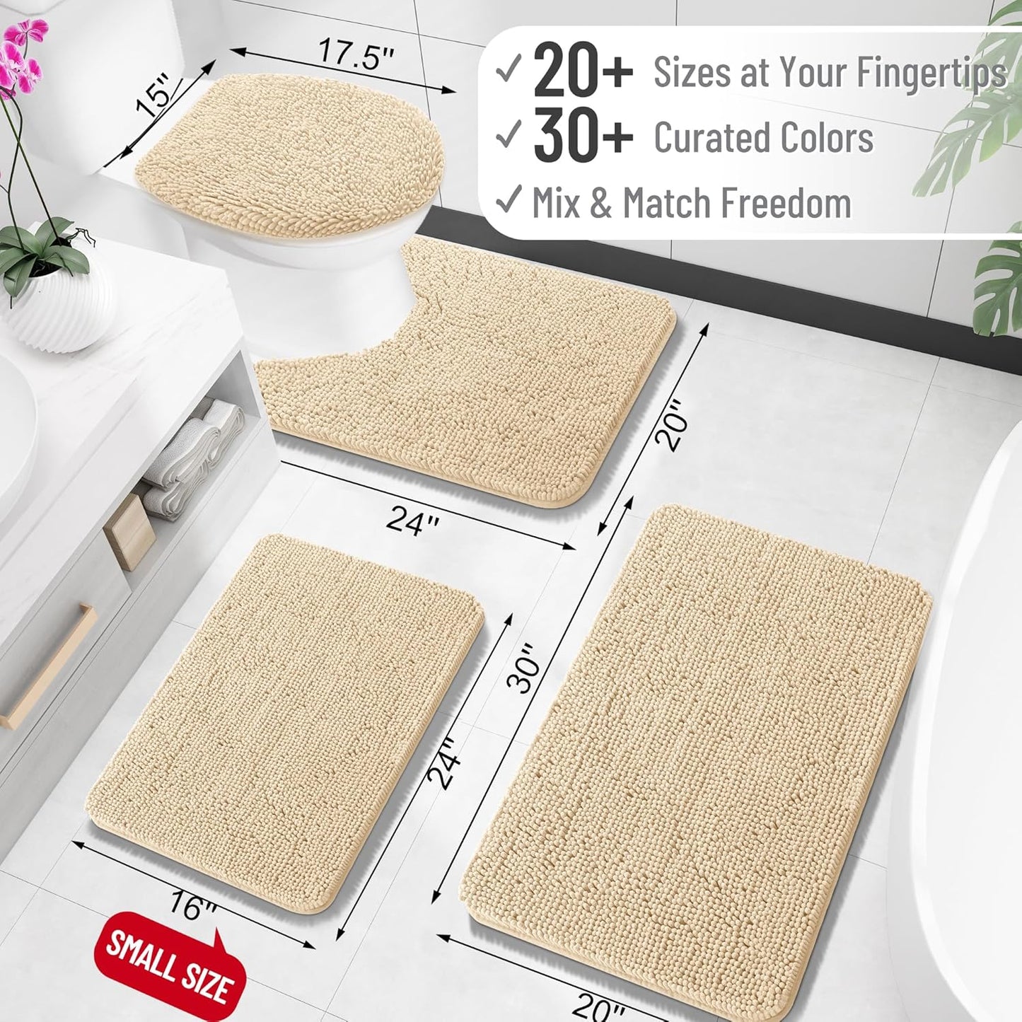 OLANLY Bathroom Rugs - Extra Soft Chenille Bath Mats with Rubber Backing | Quick Dry, 30x20, Beige