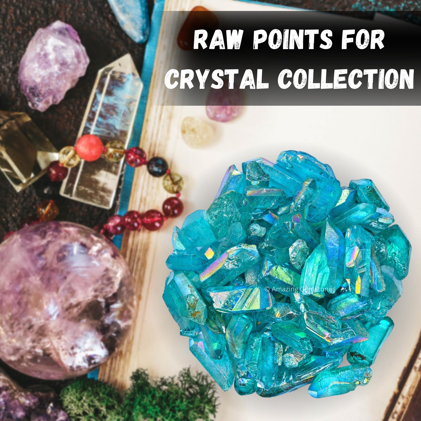Amazing Gemstone 2 Pieces Aqua Aura Quartz Raw Pencil Points Crystals and Healing Stones, Natural Rocks for Meditation and DIY Raw Point Stones and Crystals