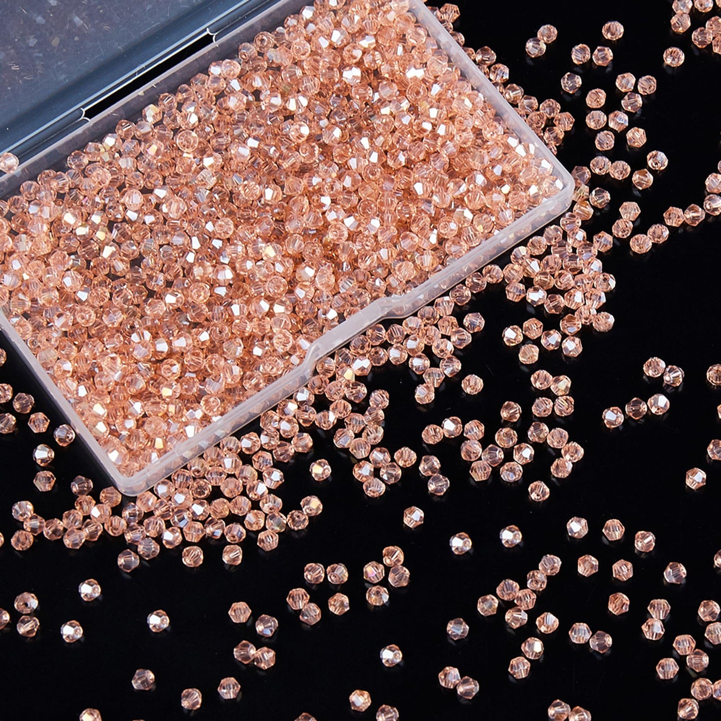 Laopottbeads 1200PCS 3mm Bicone Crystal Glass Beads for Jewelry Making, Sparkling Mini Beads for Suncatchers, DIY Bracelets & Craft Projects (Pink)