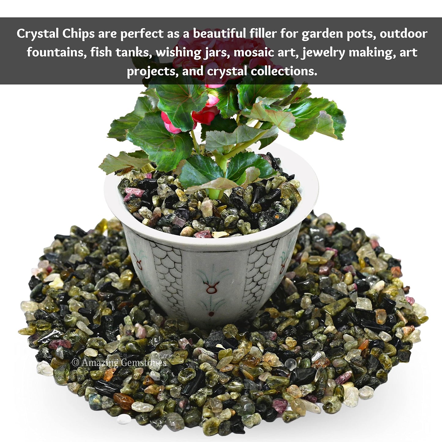 Amazing Gemstone Multi Tourmaline Crystal Chips Aquarium Gravel Rocks - Bulk Fish Tank Gravel, Small Tumbled Stone and Tiny Crystals for Decoration (Natural AAA Grade Gemstones)