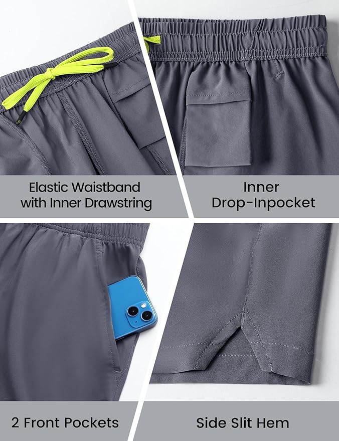 Nepest Men's 5?™â€?Athletic Running Shorts with Pockets, Lightweight Quick Dry Gym Workout Training No Liner Shorts