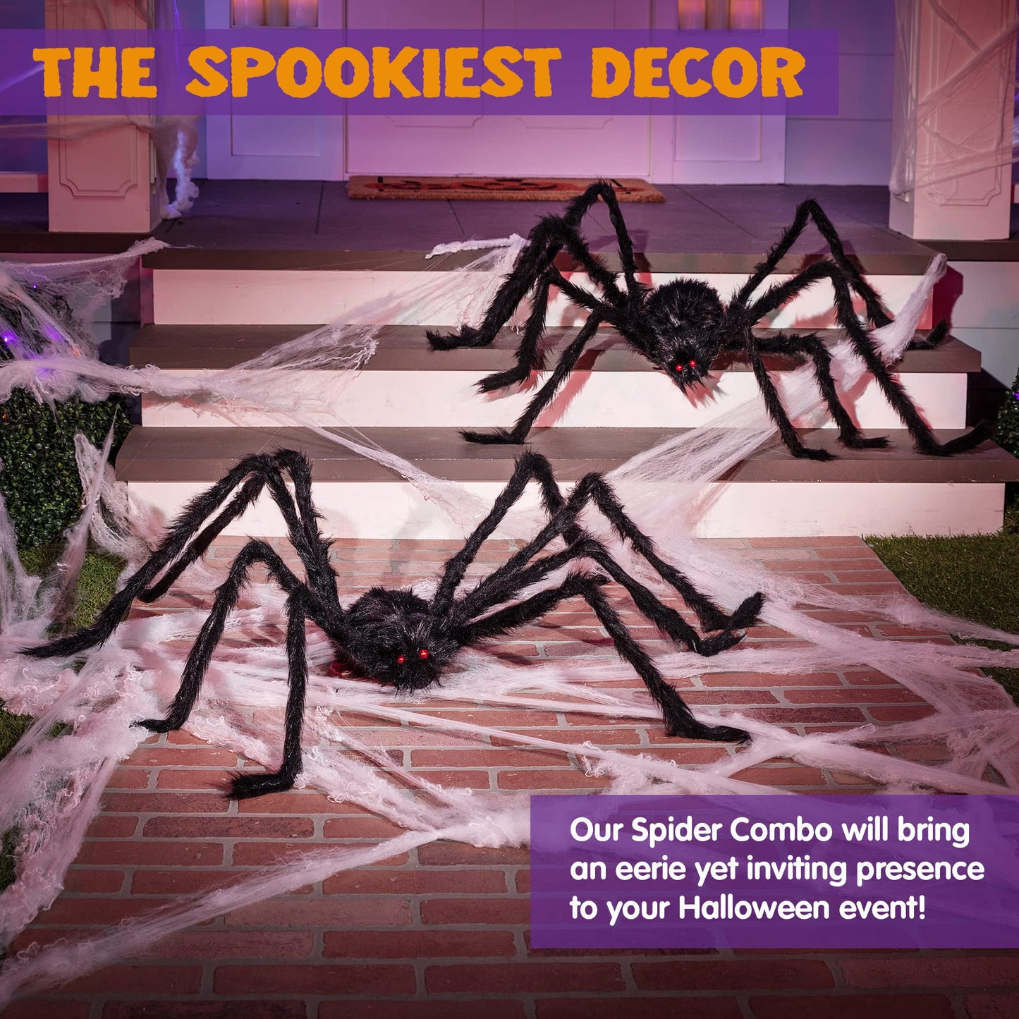 JOYIN 2 Pack 5 Ft Halloween Outdoor Decorations Hairy Black Spider, Scary Giant Spider, Fake Large Haunted House Props, Halloween Yard Lawn Decorations Party Indoor Decor
