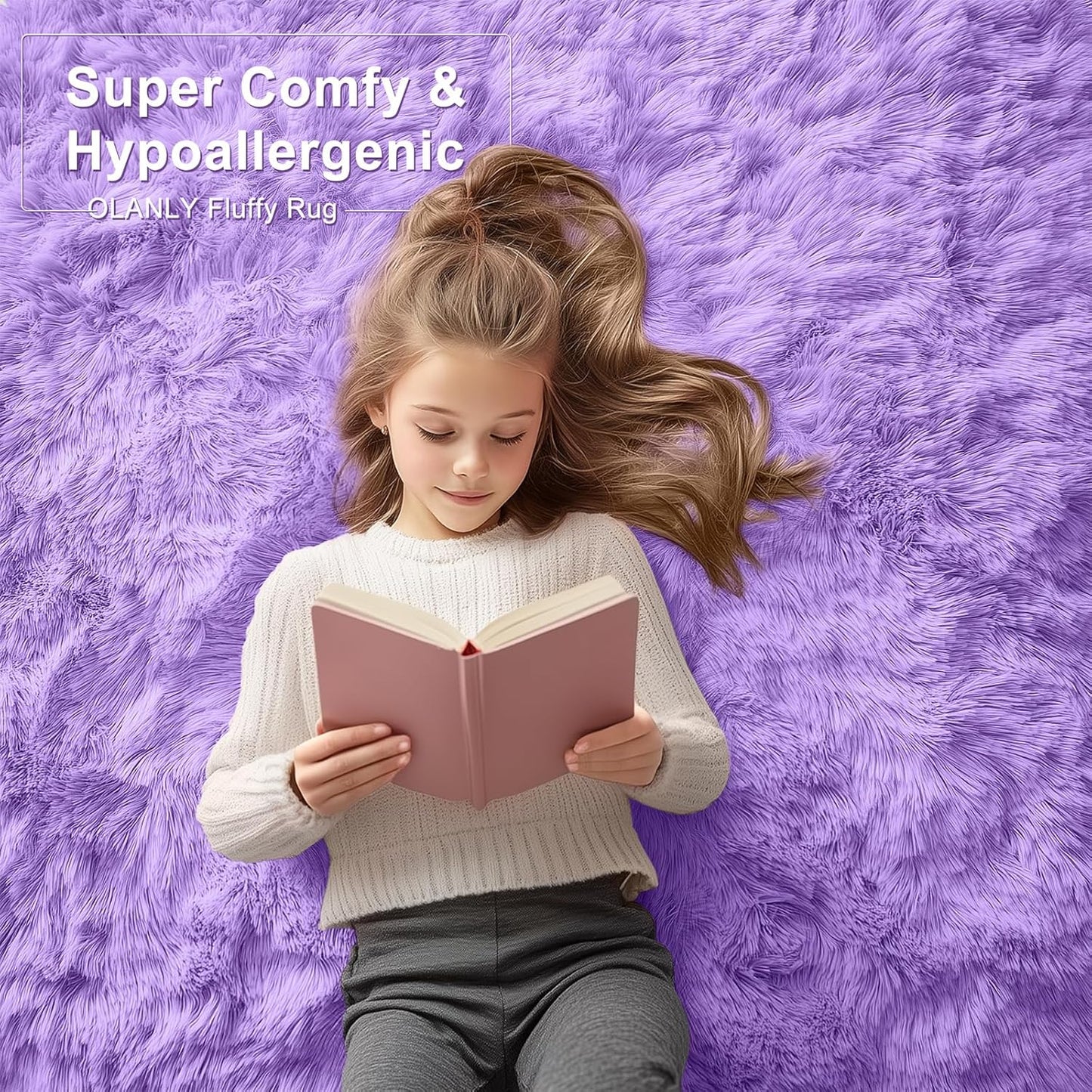 OLANLY Large Area Rug - Soft Fluffy Shaggy Carpet for Living Room & Bedroom | Machine Washable, Purple
