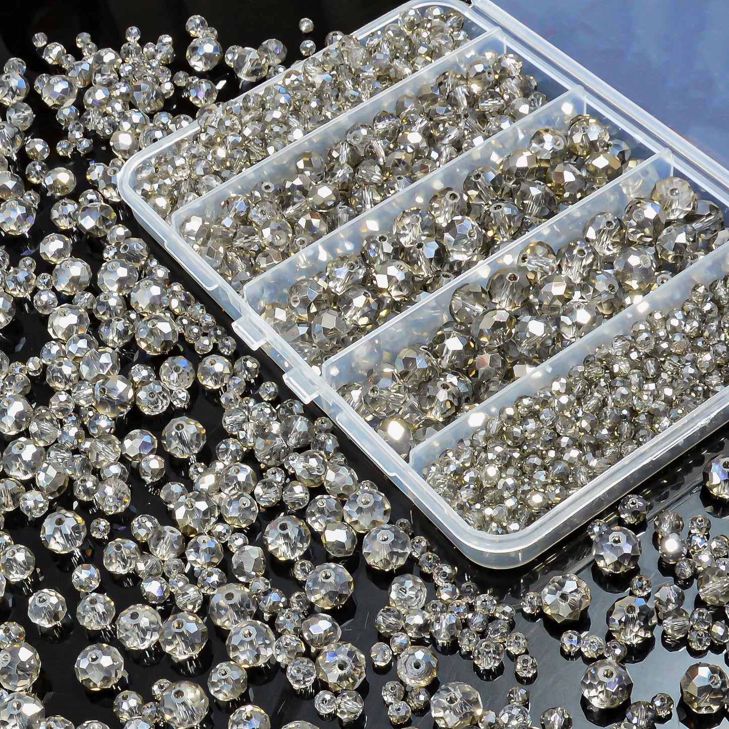 Laopottbeads 800Pcs 4/6/8/10mm Crystal Glass Beads for Jewelry Making Beads for Bracelets Necklace Pendants Making Supplies(Gray)