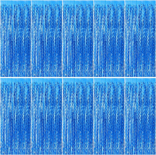 Skiennix Blue Tinsel Foil Fringe Curtains - Sparkling Wavy Backdrop for Parties & Photo Booths