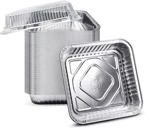 Fig & Leaf 8” x 8” Square Baking Cake Pans - Heavy Duty Disposable Aluminum Foil Tins (35 Pack) | Portable Food Containers