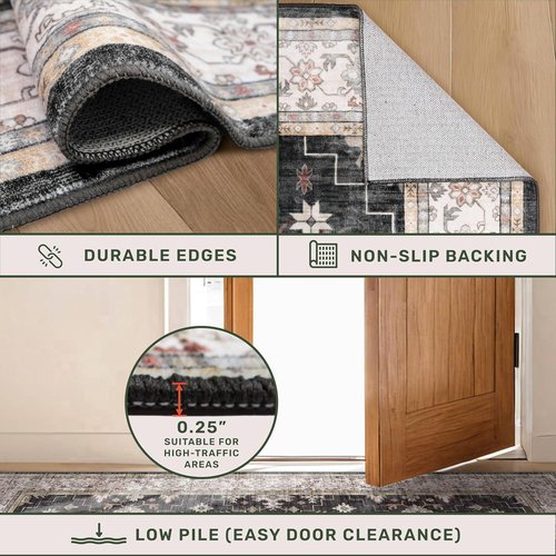 Black Washable Entry Rug by [Brand Name] - Non-Slip Rubber Backing | Stain & Fade Resistant, 2x3 Size