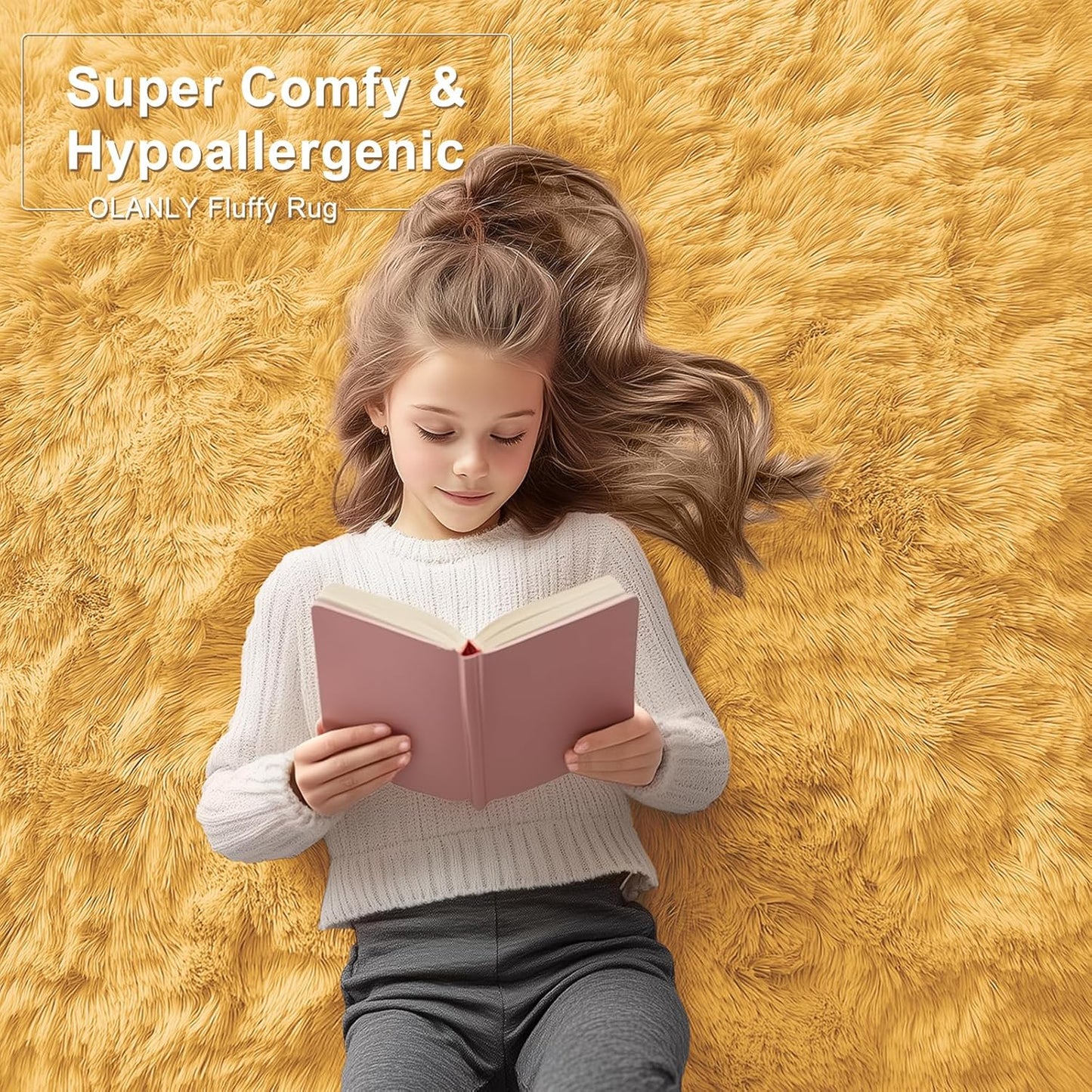 OLANLY Large Area Rug - Soft Fluffy Shaggy Carpet for Living Room & Bedroom | 5x8 Mustard Yellow