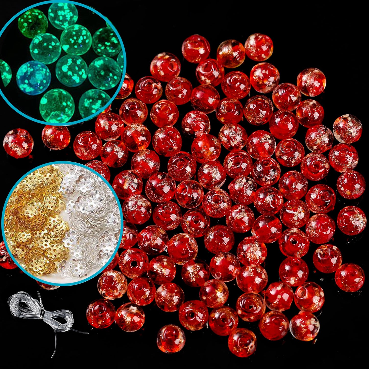 200 PCS 8mm Glow in The Dark Beads Bulk Round Luminous Glass Beads with Holes for Jewelry Making Bracelets Earrings Necklace Glow Loose Spacer Ball Bead DIY Craft Kit